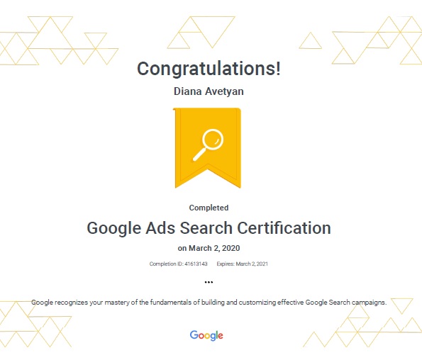 Google Ads Search Certification_exp March 2, 2021 Google Ads Search Certification_exp March 2, 2021